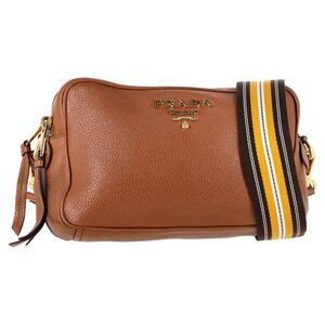 Prada Medium Vitello Phenix Double Zip Camera Bag in Brown Leather